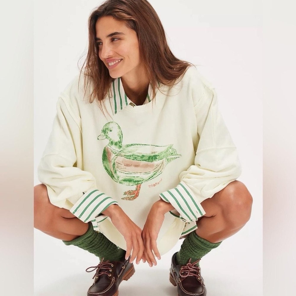 NWT We The Free People Yellow Camden Mallard Duck Crew Sweatshirt Small/S Slouch - Picture 3 of 8